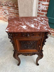Antique French Nightstand Cabinet Marble Top Louis XV Carved Walnut c1890