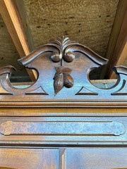 Antique Victorian Burl Walnut Bookcase Cabinet Cupboard Desk With Keys 2pc