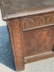 antique pilgrim period 17th c carved oak coffer primitive blanket chest