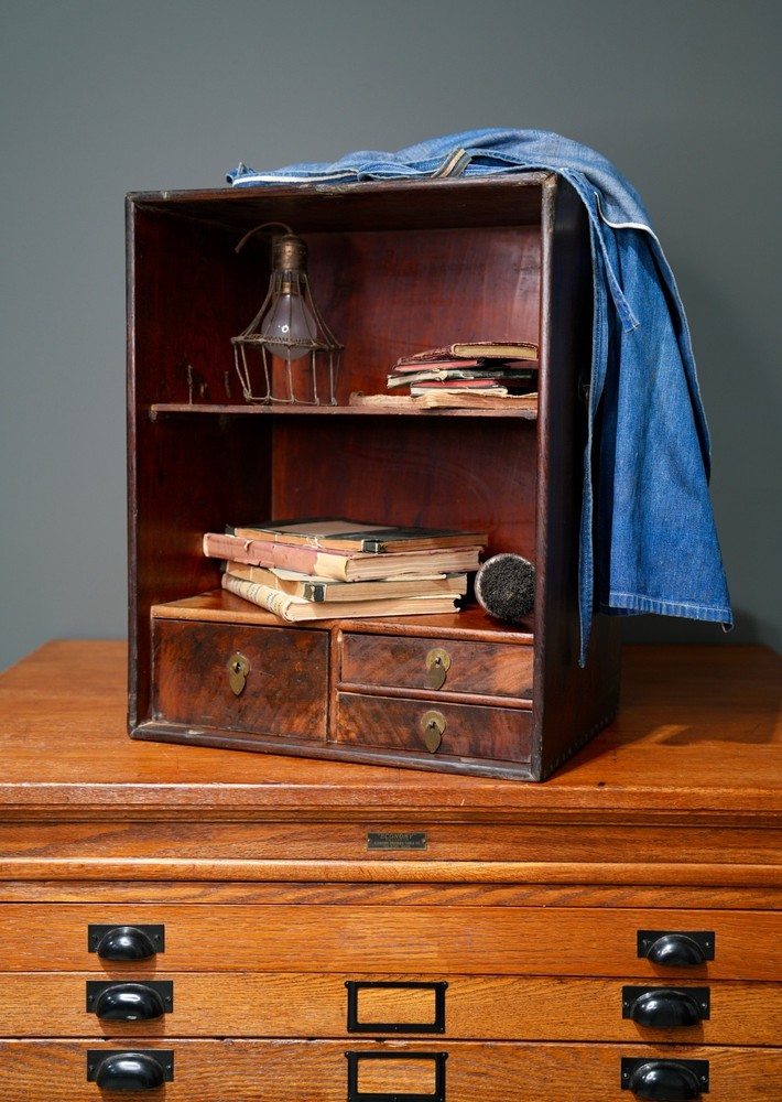 Antique Apothecary Cabinet Wood Drawer Shelf Organizer Vintage Counter Display