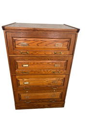 Lateral File Cabinet Tiger Oak Four Drawers Locking Bottom Paneled Sides Keys
