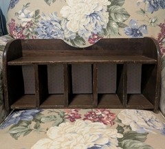 Vintage MCM Captain Cubby Hole Dark Wood Wall Hanging Cabinet Desk Topper