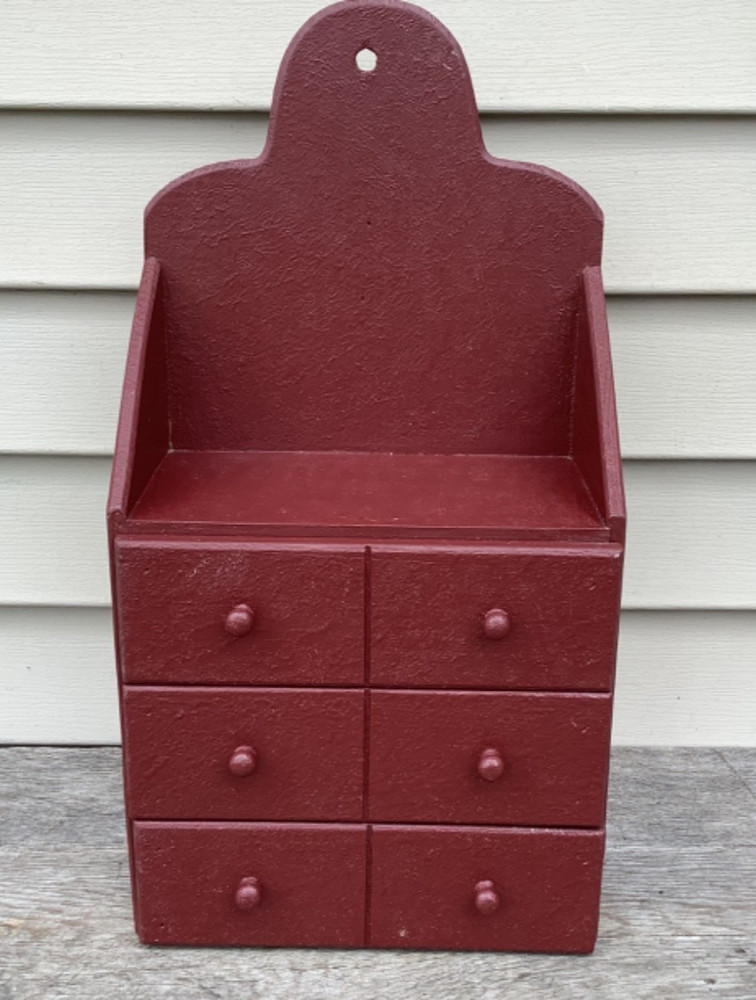 Vintage Handmade 3 Drawer Spice Or Apothecary Cabinet Red Paint
