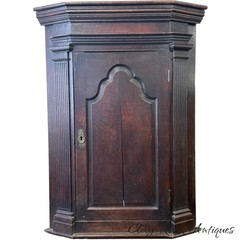 Antique Georgian hanging corner cupboard oak old surface 18th raised panel