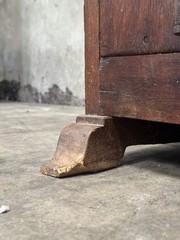 Antique Primitive Hardwood Cupboard, Scalloped Gallery, Hand-Forged Iron 19th C.