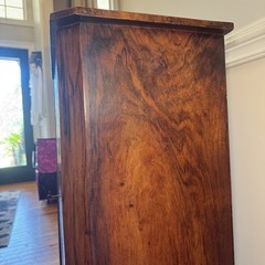 French Philippe 19th C. Burl Walnut Marquetry Cabinet w/ Key Antique