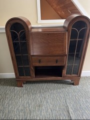 Antique 1920s Art Deco Drop Front Secretary Side By Sude Tiger Oak