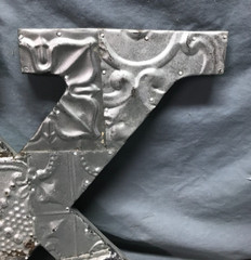 Decorative Salvage Tin Ceiling 16″ Patchwork Silver Metal VTG Letter X 223-25B