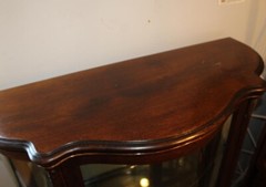 Antique Oak Serpentine Glass Curio China Cabinet