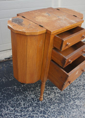 Antique Wood MARTHA WASHINGTON SEWING CABINET 3 drawer hinge lids restore READ