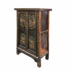 Chinese Vintage Distressed Color Scenery Graphic Dresser Cabinet cs7064