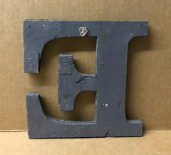 Decorative Salvaged Tin Ceiling 8″ Patchwork Shabby Silver Letter E Old 196-26B