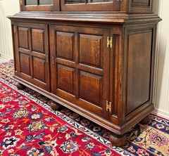Antique English Large Bookcase Bookshelf Cabinet Double Door Glass Oak c. 1910s