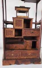 Antique 19th C. Japanese Parquetry Wood ‘Shadona’ Etagere Display Shelf Drawers