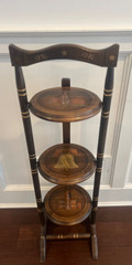 Vtg Antique Hand Made Crafted Solid Wood 3 Tier Tole Painted Display Stand