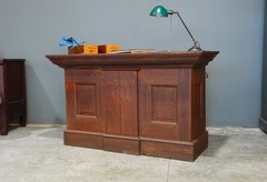 Antique Store Counter Kitchen Island oak watchmaker desk wood vintage apothecary