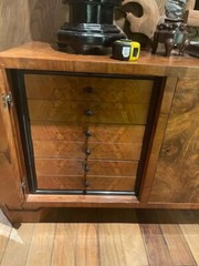 ART DECO CONSOLE CABINET BURLWOOD VENEER DRAWERS FRANCE OR USA EARLY 20TH C.