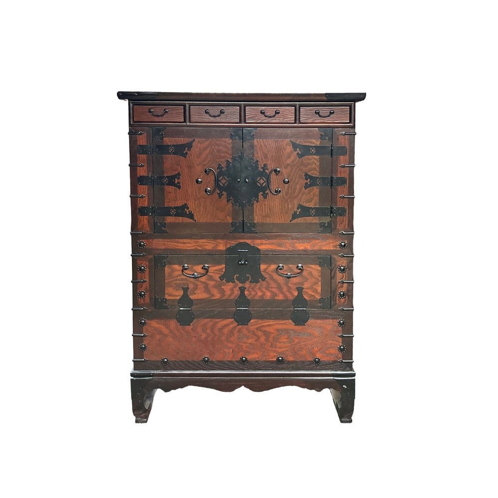 Oriental Brown Black Hardware Drawers Accent Storage Cabinet GB288