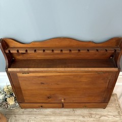 Antique Wood Silverware Wall Storage Cabinet W 2 Drawers Flatware Chest RARE VTG