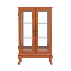 2 Door Curio Cabinet with Tempered Glass and Mirror, Lighted Display