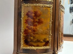 Antique French Louis XV Style Vitrine, Curved Glass Display Cabinet Hand Painted