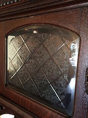 19th C OAK SERVER with MIRRORED and BEVELED GLASS TOP