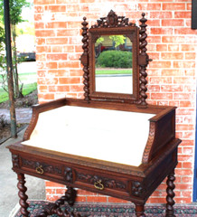 French Antique Louis XIII Oak Marble Top Dresser / Washstand/ Vanity
