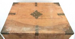 Antique Japanese Four Drawer Heavy Wooden Cabinet with Metal Detail