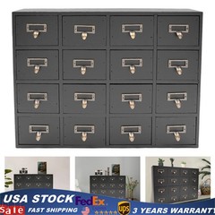 Card Catalog Desk Drawer Organizer – Wooden Storage Box With 16 Drawers – Home