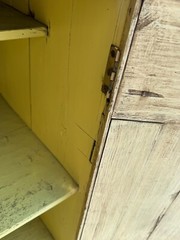 Antique paint decorated cupboard linen press Georgian 18th century
