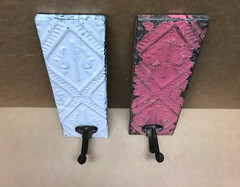VTG Decorative Set 2 Tin Ceiling Metal Single Hook Wall Rack Plaque Old 403-26B