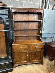 antique Georgian chippendale oak pewter cupboard cabinet 2pc fluted