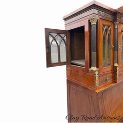 Antique Mahogany secretary desk Russian empire bronze ormolu columns 2pc 1810