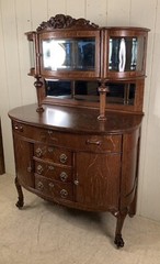 Antique Oak Curved Glass Curio Buffet