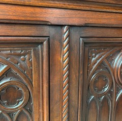 Large Antique French Gothic Revival Cabinet Highly Carved in Walnut Wood