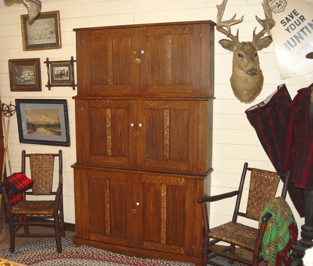 19th c. Butternut Grain Decorated 3 Piece Stacked, Graduating Cabinet