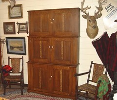 19th c. Butternut Grain Decorated 3 Piece Stacked, Graduating Cabinet