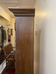 Vintage Wood Curio Cabinet Glass Doors 72.75″ H x 15″ W (20” Top) x 8”-10.5” D