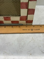 Cottage Core Painted Checkerboard Wall Cabinet with Rustic Wire Mesh Door