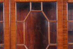 Vintage Mahogany English Georgian Style Bubble Glass Breakfront Bookcase Cabinet