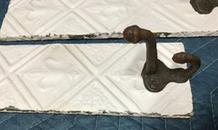 VTG Pair Decorative Tin Ceiling Metal Single Hook Wall Rack Plaque Old 405-26B