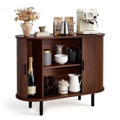 Mid Century Coffee Bar Cabinet with Storage, 2 Sliding Doors, Sideboard Buffet f