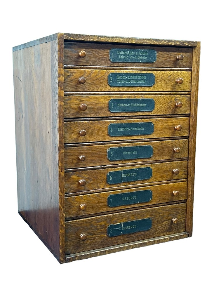Antique oak general store collectors cabinet 8 drawer table top 1800s country
