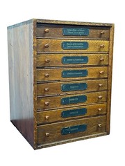 Antique oak general store collectors cabinet 8 drawer table top 1800s country