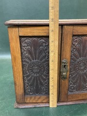 Antique Edwardian Oak Wood Smokers Cabinet w/ Carved Door Panels