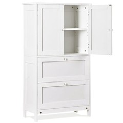 43.5″ Multi-Purpose Storage Cabinet with Adjustable Shelves, 2 Drawers White
