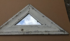 VTG Salvaged Triangle. 16X32 Shabby White Tin Ceiling Wrapped Mirror Old 153-25B