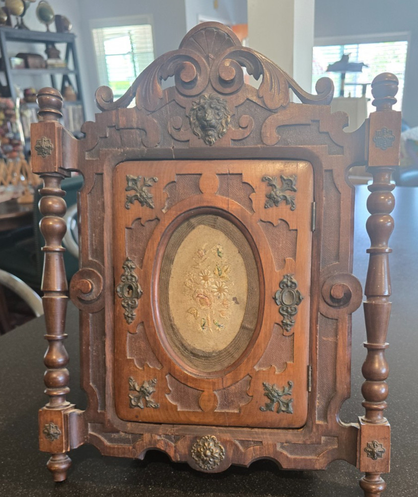 Antique Walnut Black Forest Carved Wall Cabinet
