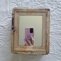 Antique 1920’s Metal Shaving Cabinet With Mirror