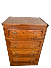 Lateral File Cabinet Tiger Oak Four Drawers Locking Bottom Paneled Sides Keys